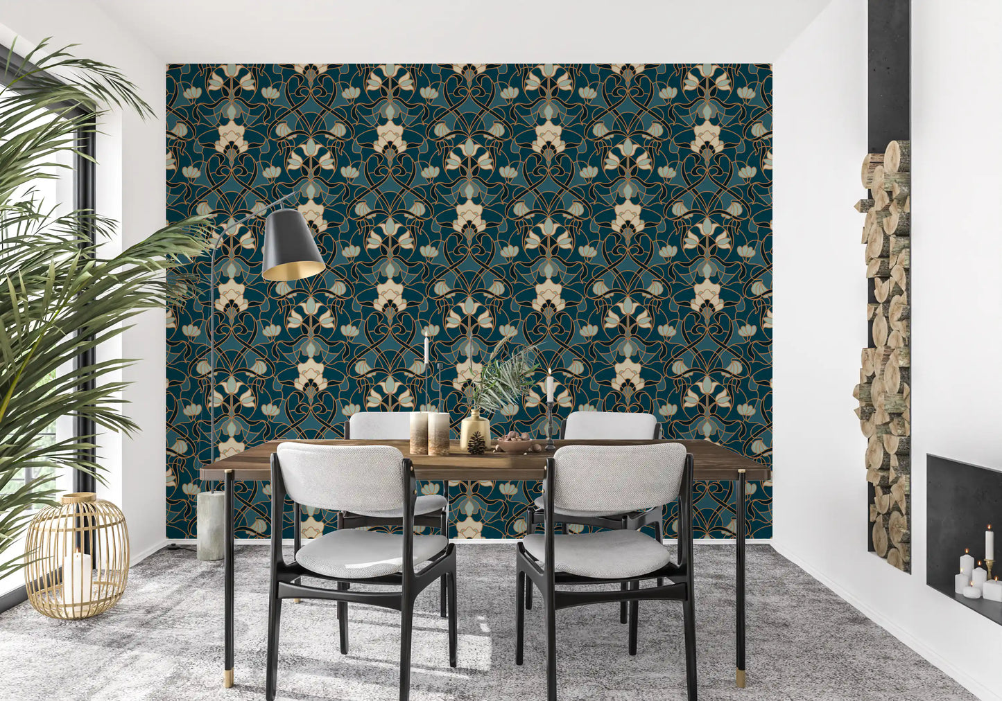 Heritage Botanical Scrollwork Wallpaper⁠