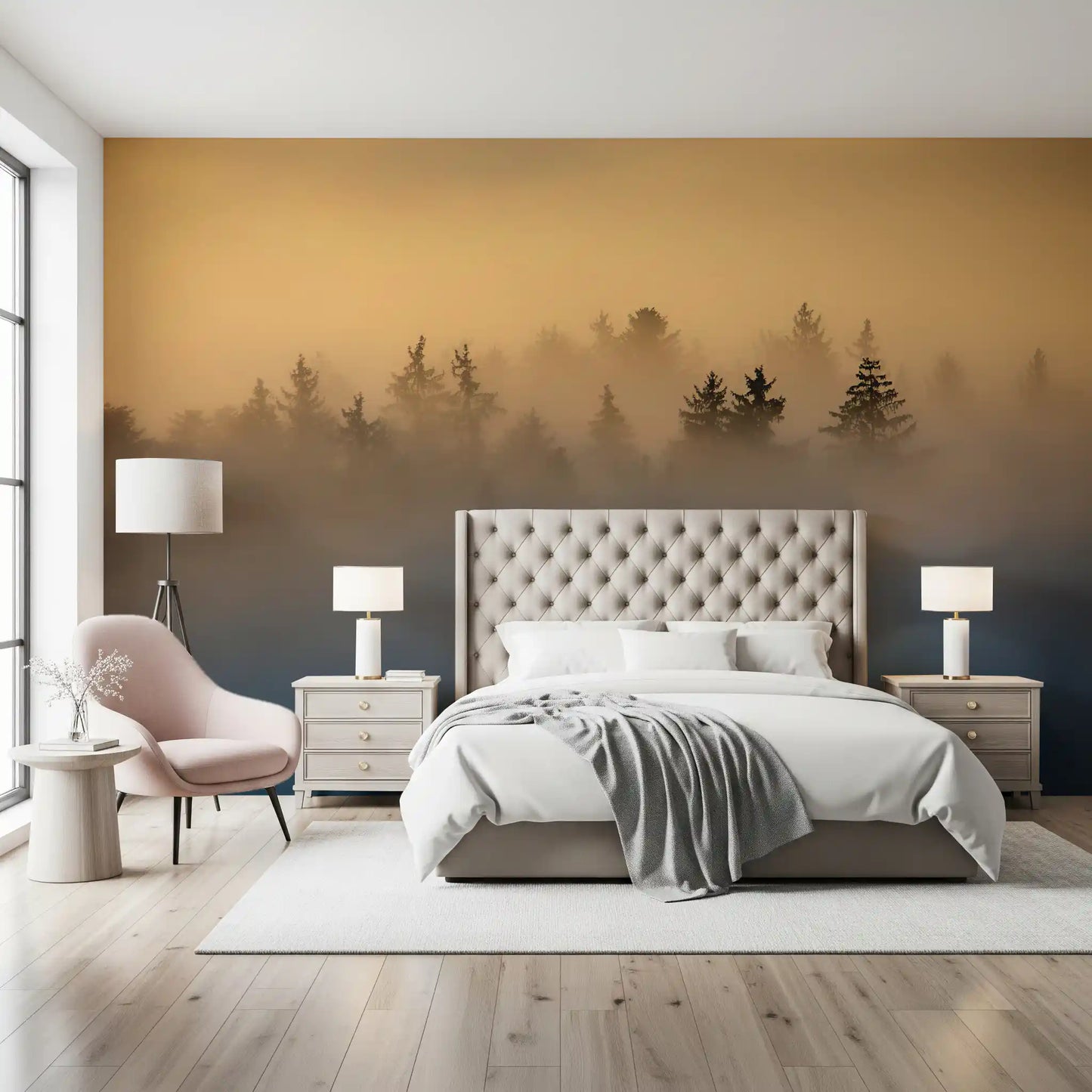Golden Haze Pine Tree Landscape Wall Mural