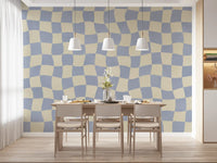 Wavy Checked Soft Blue Grid Wall Mural