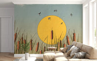 Golden Marshlands and Swallows Wall Mural