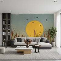 Golden Marshlands and Swallows Wall Mural