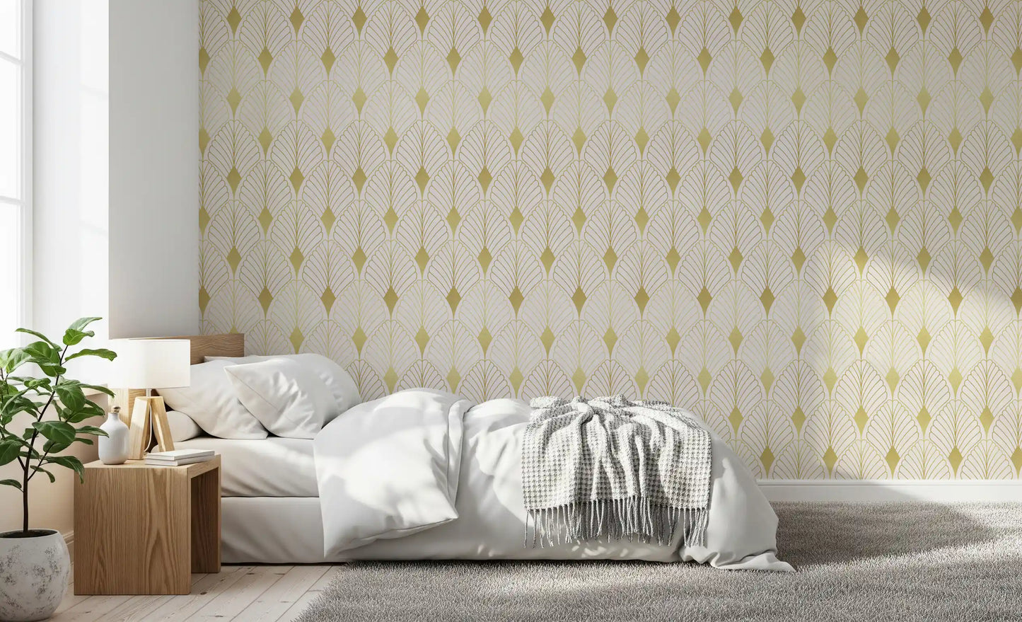 Golden Art Deco Fan Motif Wall Mural