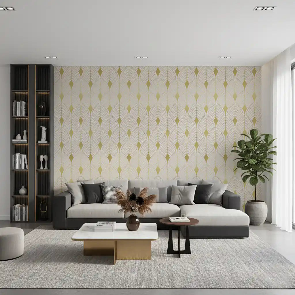 Golden Art Deco Fan Motif Wall Mural