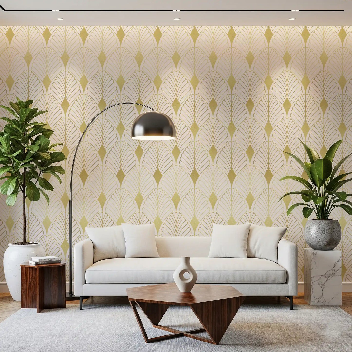 Golden Art Deco Fan Motif Wall Mural