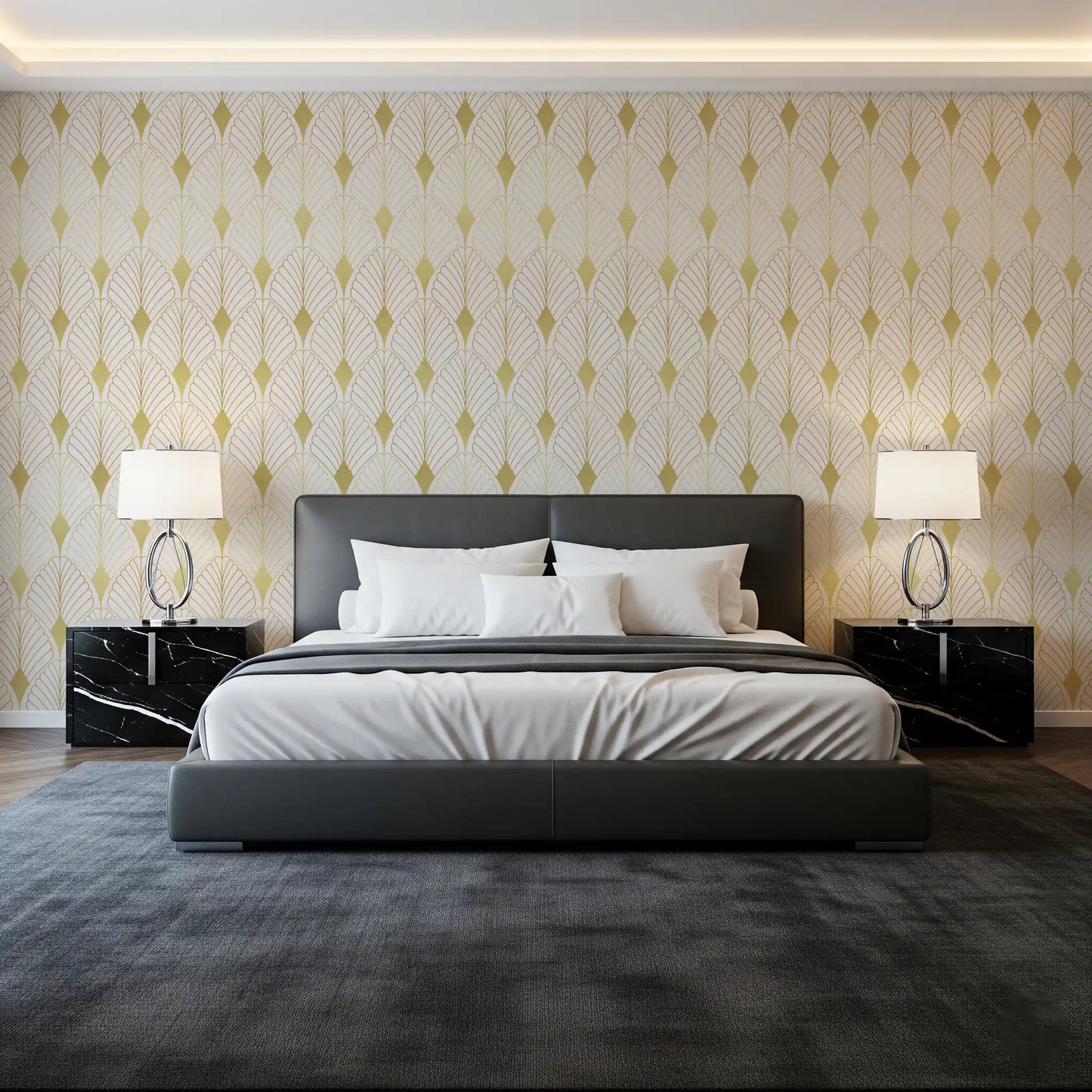 Golden Art Deco Fan Motif Wall Mural