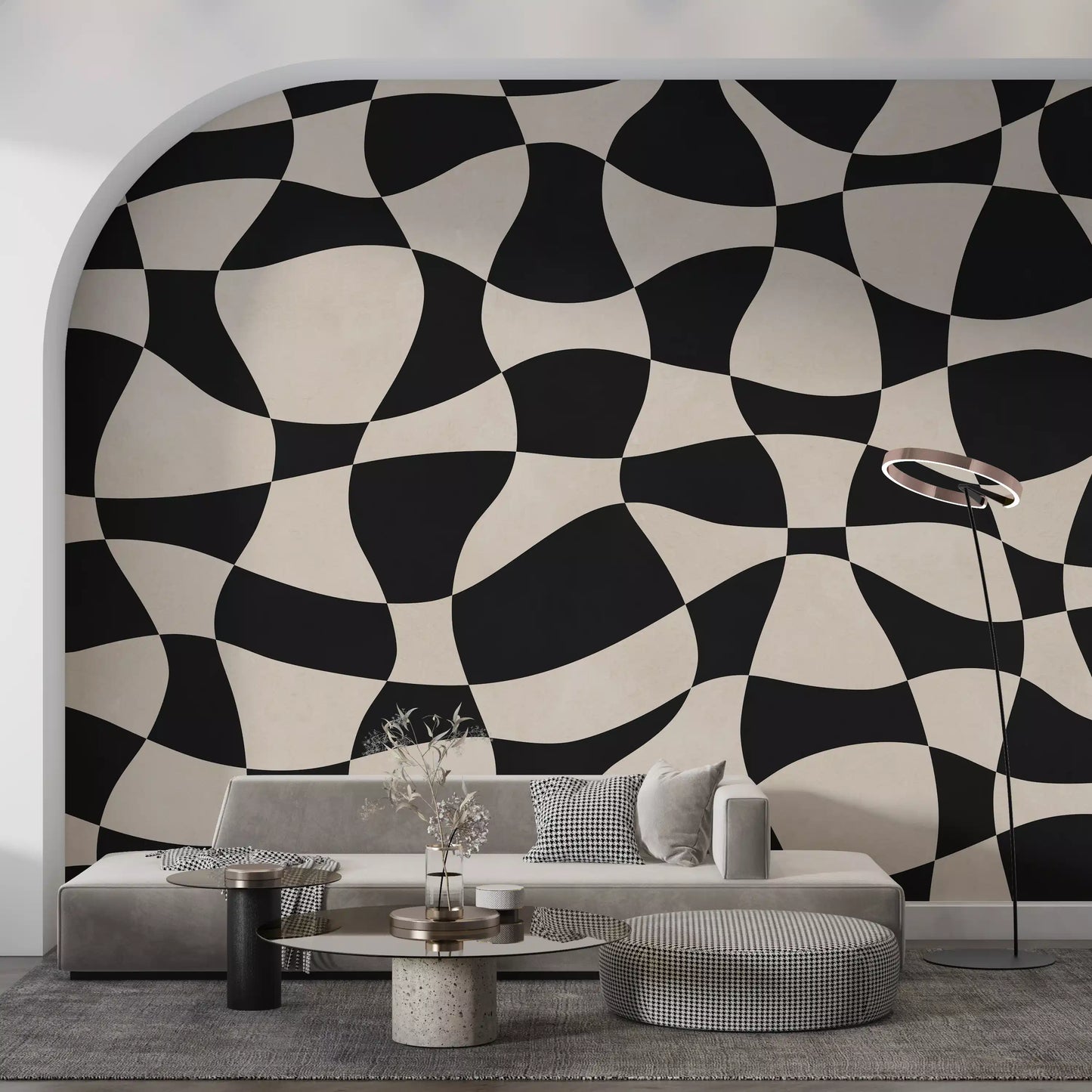 Wavy Monochrome Geometry Wall Mural
