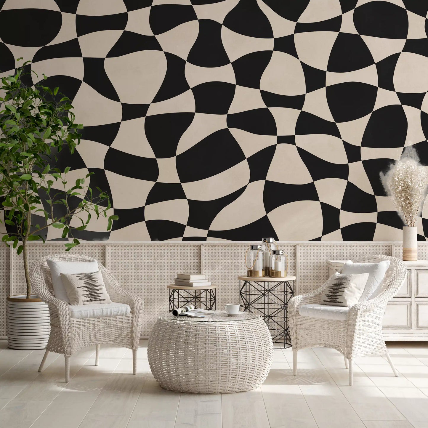 Wavy Monochrome Geometry Wall Mural
