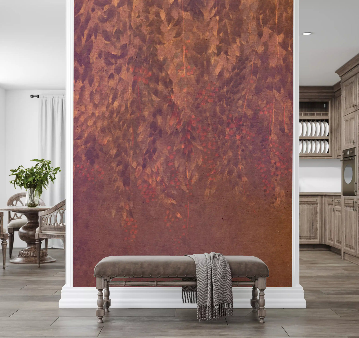 Rustic Berry Trail Botanical Art Wall Mural