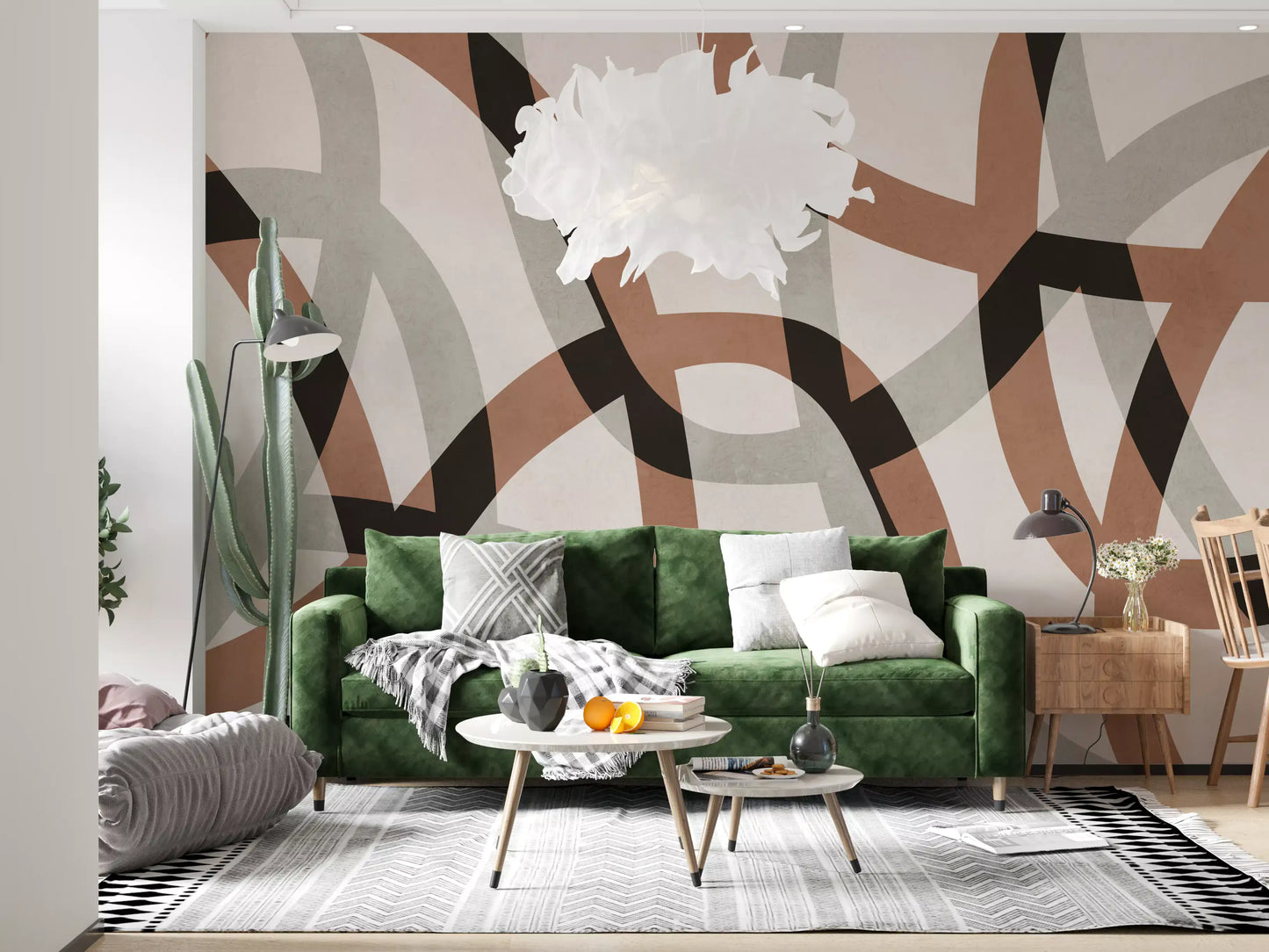 Minimalist Charcoal and Clay Arcs Wall Mural