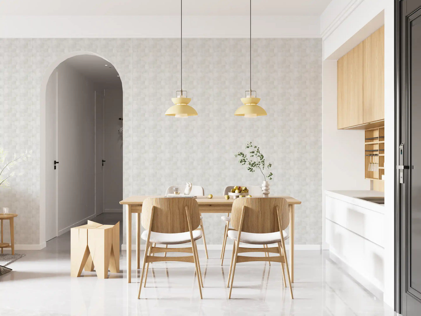 Zellige Style Square Tiles - Ghost Wallpaper⁠