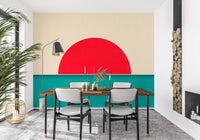 Minimalist Red Sun Seascape Wall Mural