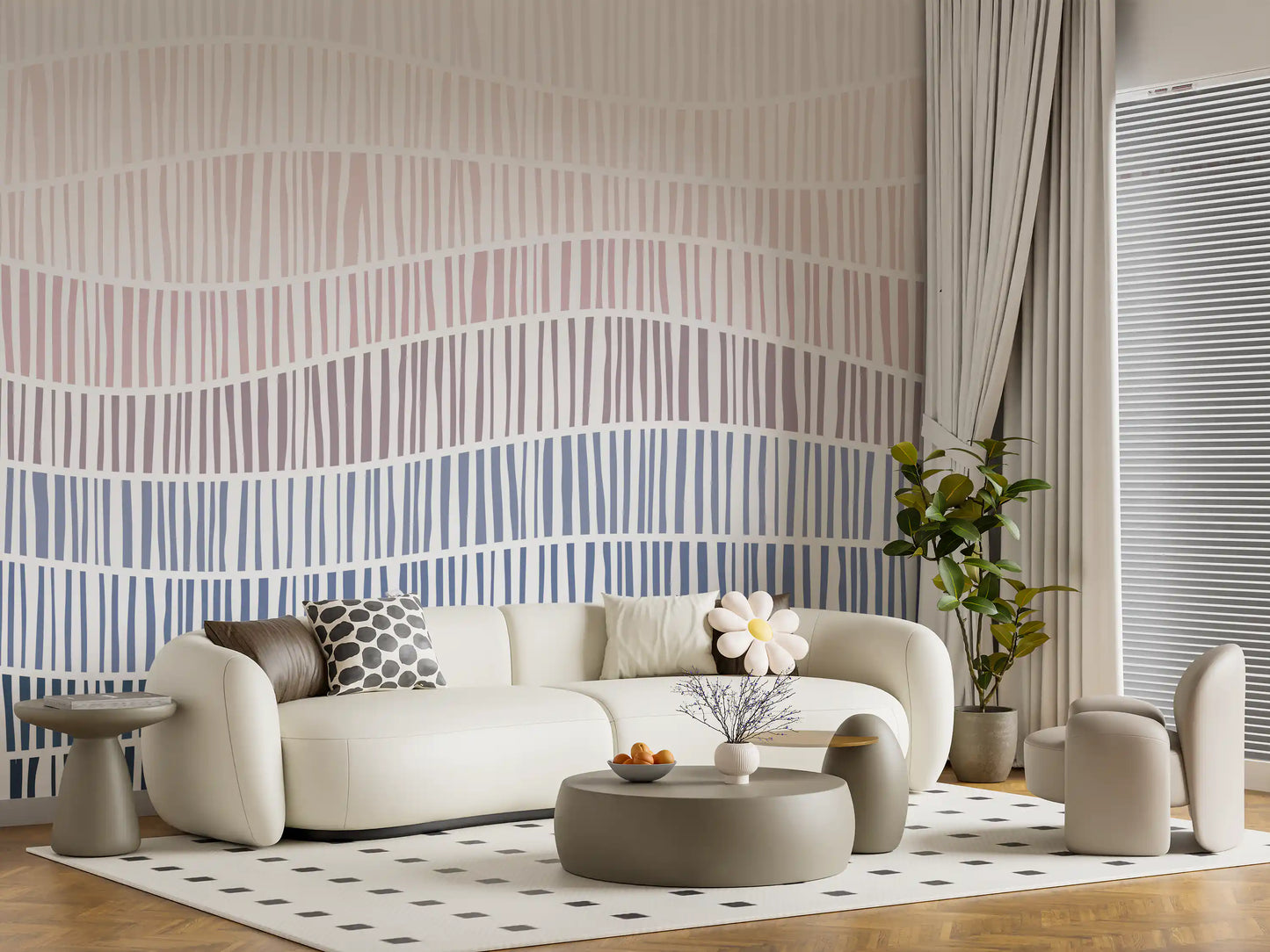 Gradient Waves of Line Art Wall Mural