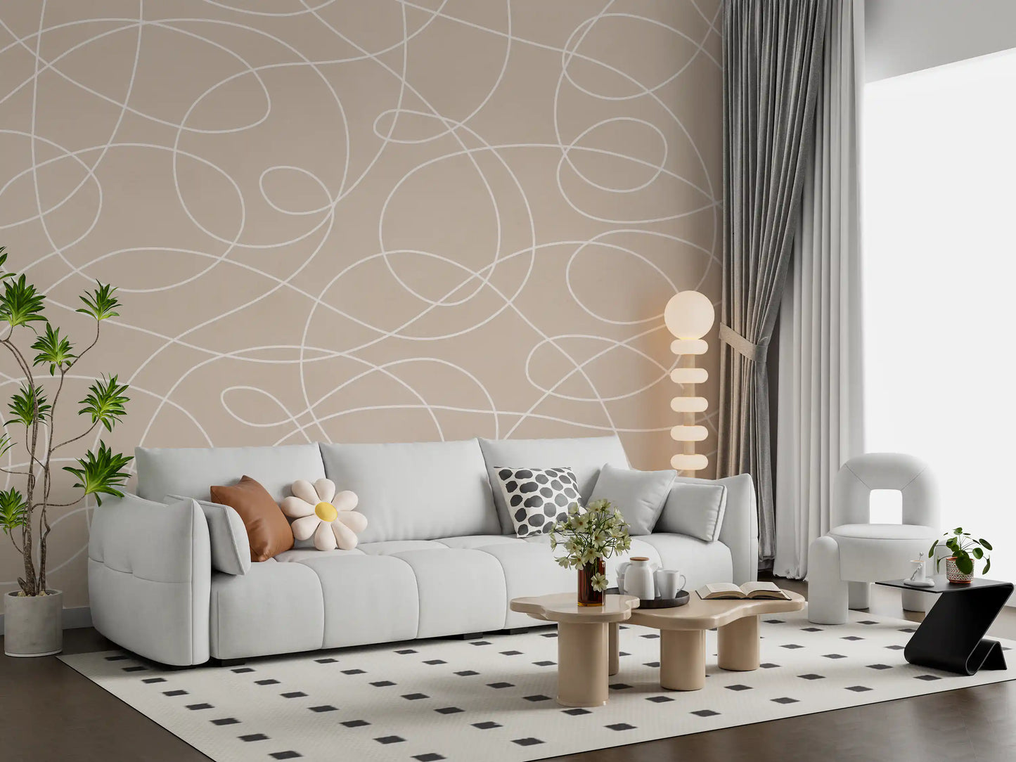 Minimalist Soft Beige Line Art Wall Mural