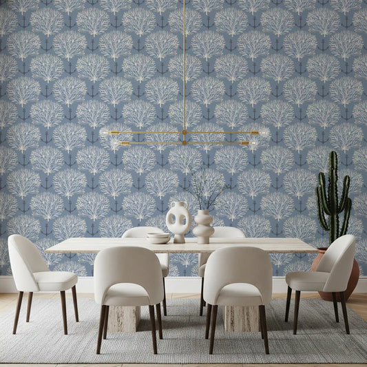 Coastal Marine Coral and Anchor Pattern Wallpaper⁠