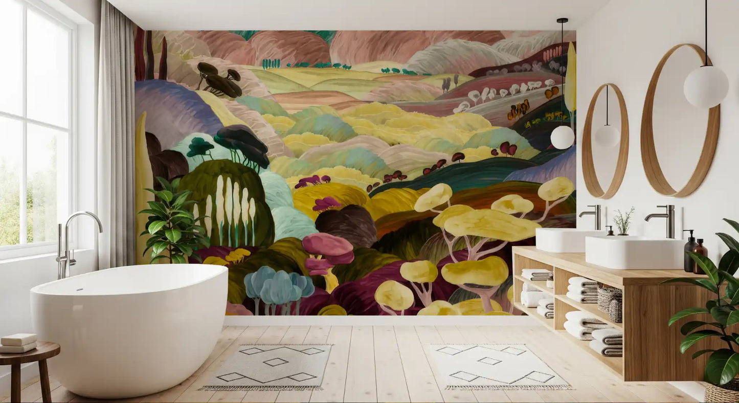 Abstract scenic wallpaper with colourful woodland and layered textures GD11356