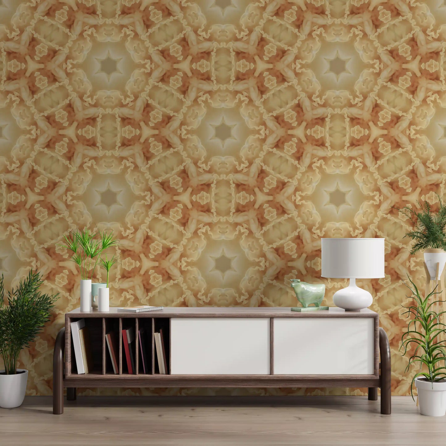 Soft Peach Ruffled Kaleidoscope Wallpaper⁠