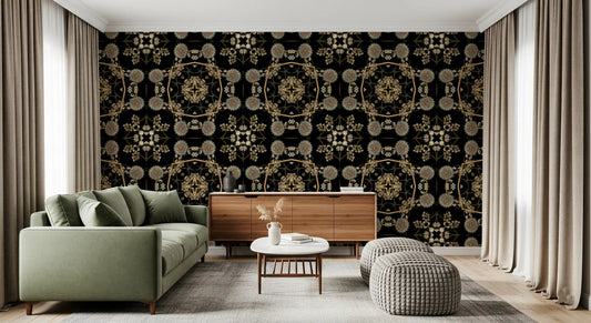 Midnight dandelion mandala warms a living room wallpaper GD11358