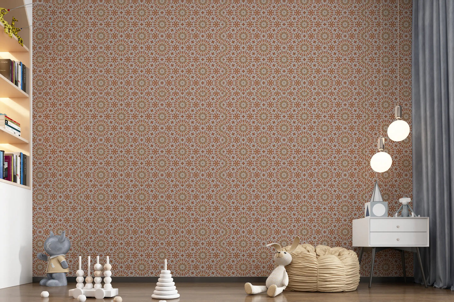 Terracotta Geometric Starburst Tile Pattern Wallpaper⁠