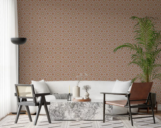 Terracotta starburst tiles warm a living room wallpaper GD11360
