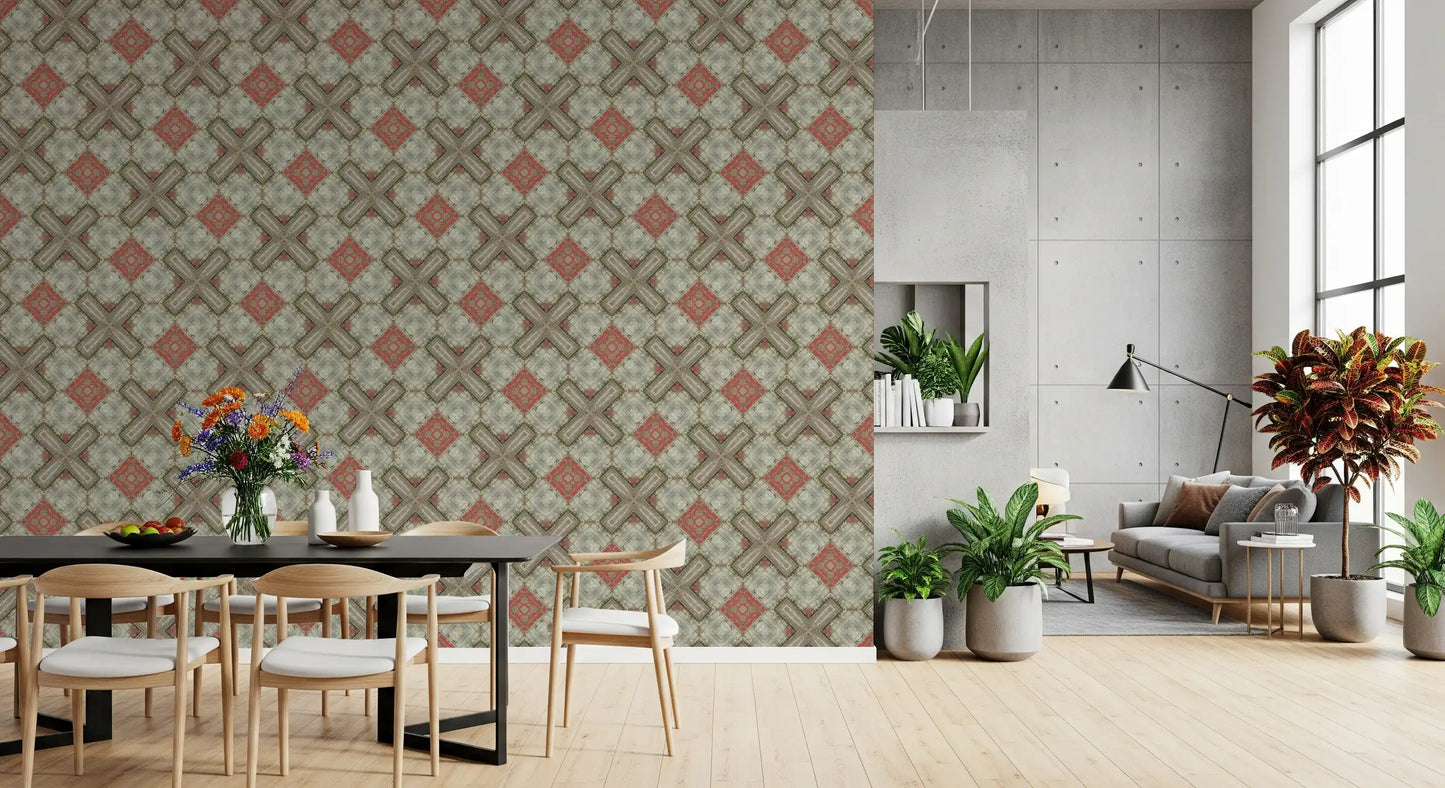 Rustic Geometric Weathered Wood Wallpaper⁠
