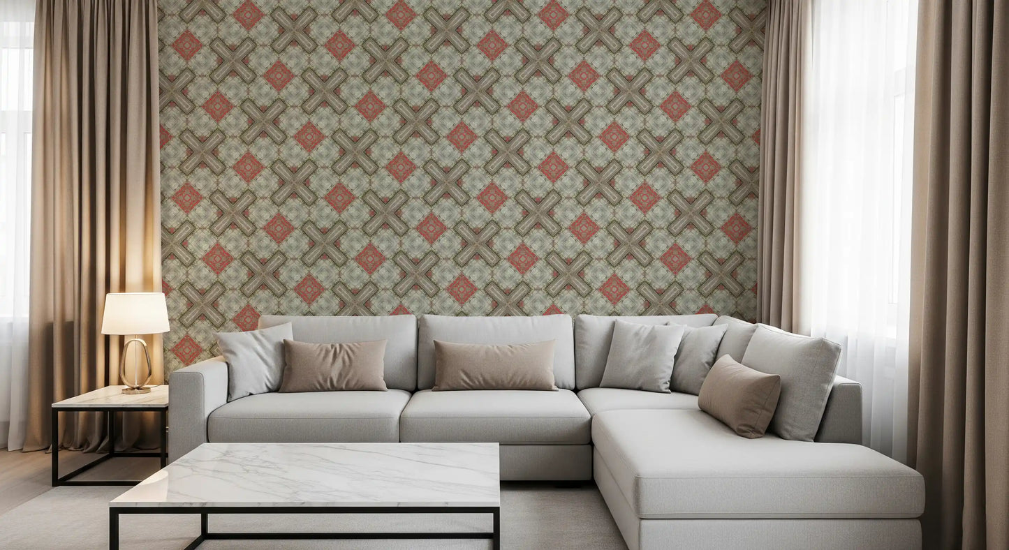Rustic Geometric Weathered Wood Wallpaper⁠