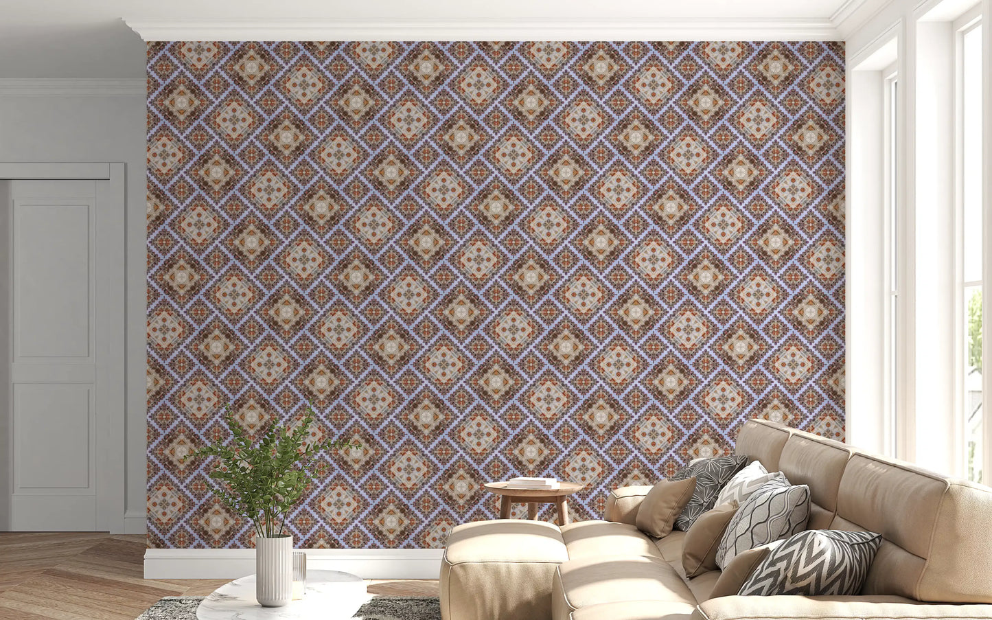 Rustic Diamond Lattice Mosaic Wallpaper⁠