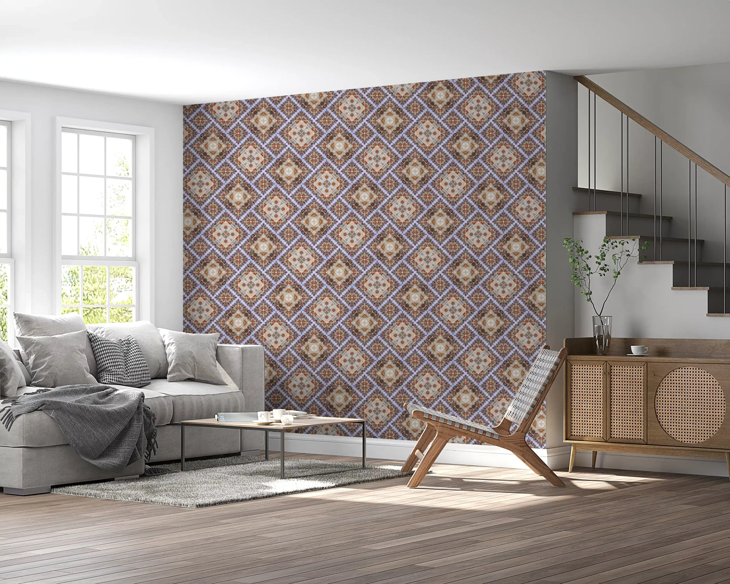 Rustic Diamond Lattice Mosaic Wallpaper⁠