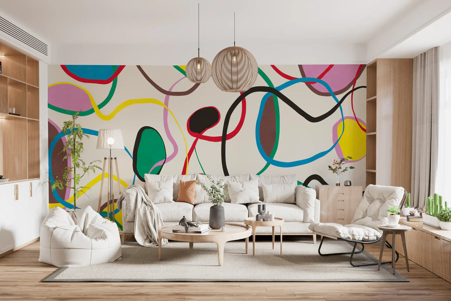 Playful Scribble and Shape Pattern Wall Mural