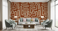Rustic Terracotta Labyrinth Line Art Wall Mural