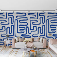 Cobalt Meandering Line Abstract Wall Mural