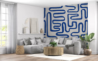 Cobalt Meandering Line Abstract Wall Mural