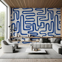 Cobalt Meandering Line Abstract Wall Mural