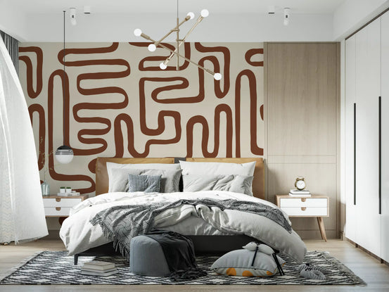 Wavy earthy pattern calms a restful bedroom wall mural GD11368
