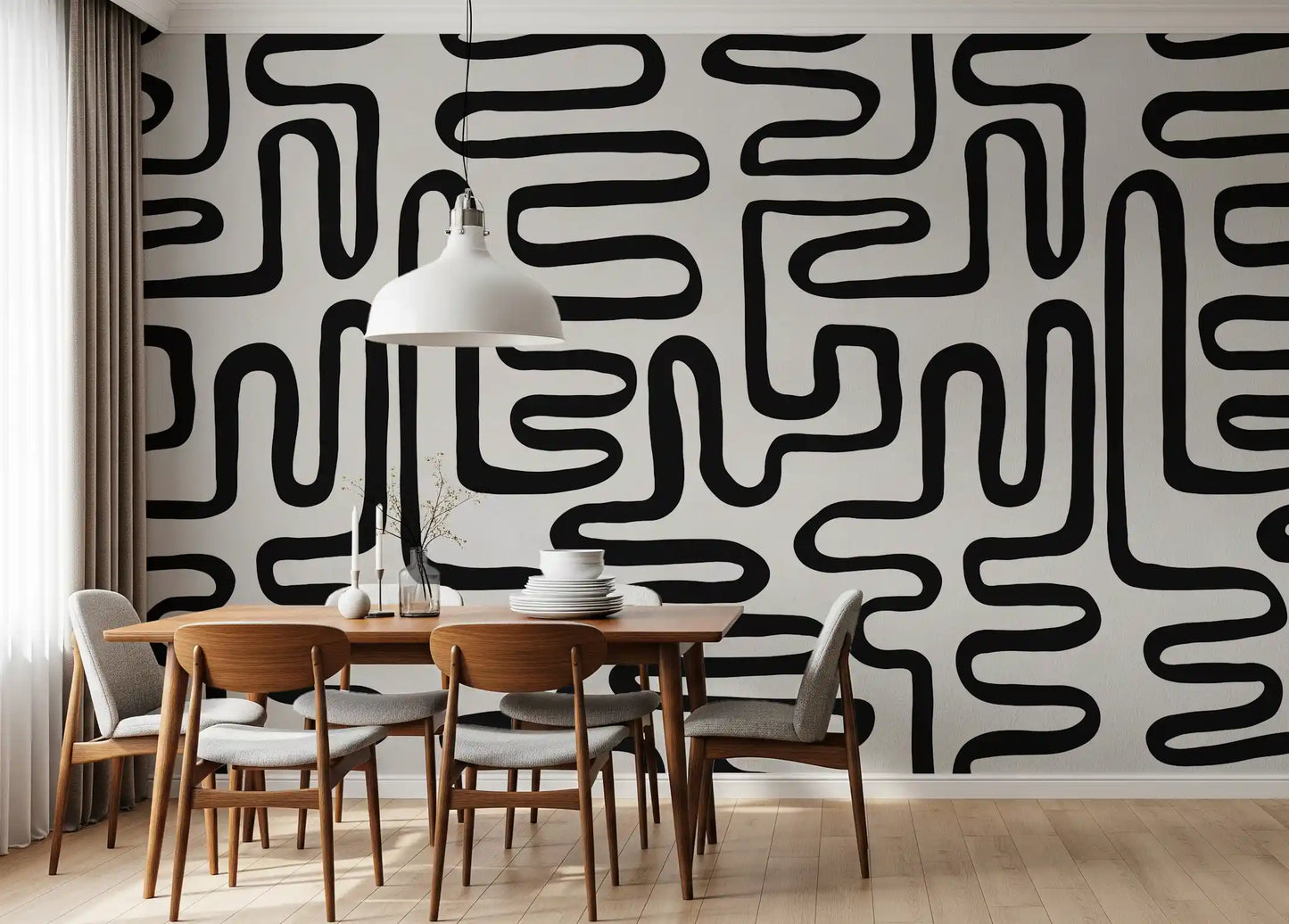 Graphic Ink Wavy Pattern Wall Mural