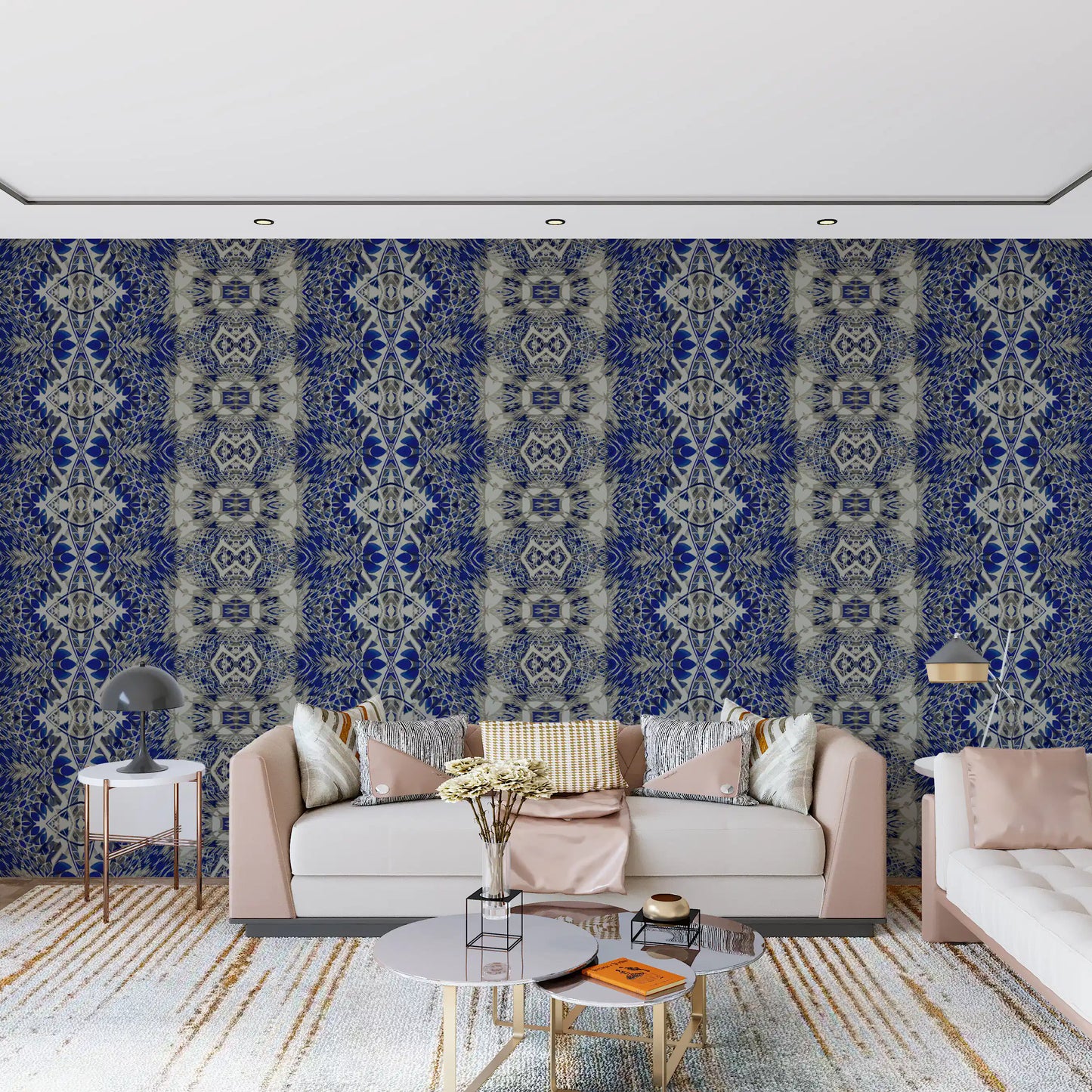 Blue & Gray Abstract Ornamental Geometric Wallpaper - AMBER DESIGN Wallpaper