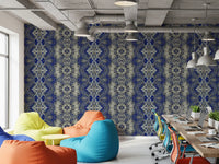 Blue & Gray Abstract Ornamental Geometric Wallpaper - AMBER DESIGN Wallpaper
