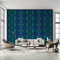 Blue & Green Abstract Ornamental Geometric Wallpaper - AMBER DESIGN Wallpaper