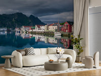 Nordic Mountain Village Waterfront Wall Mural