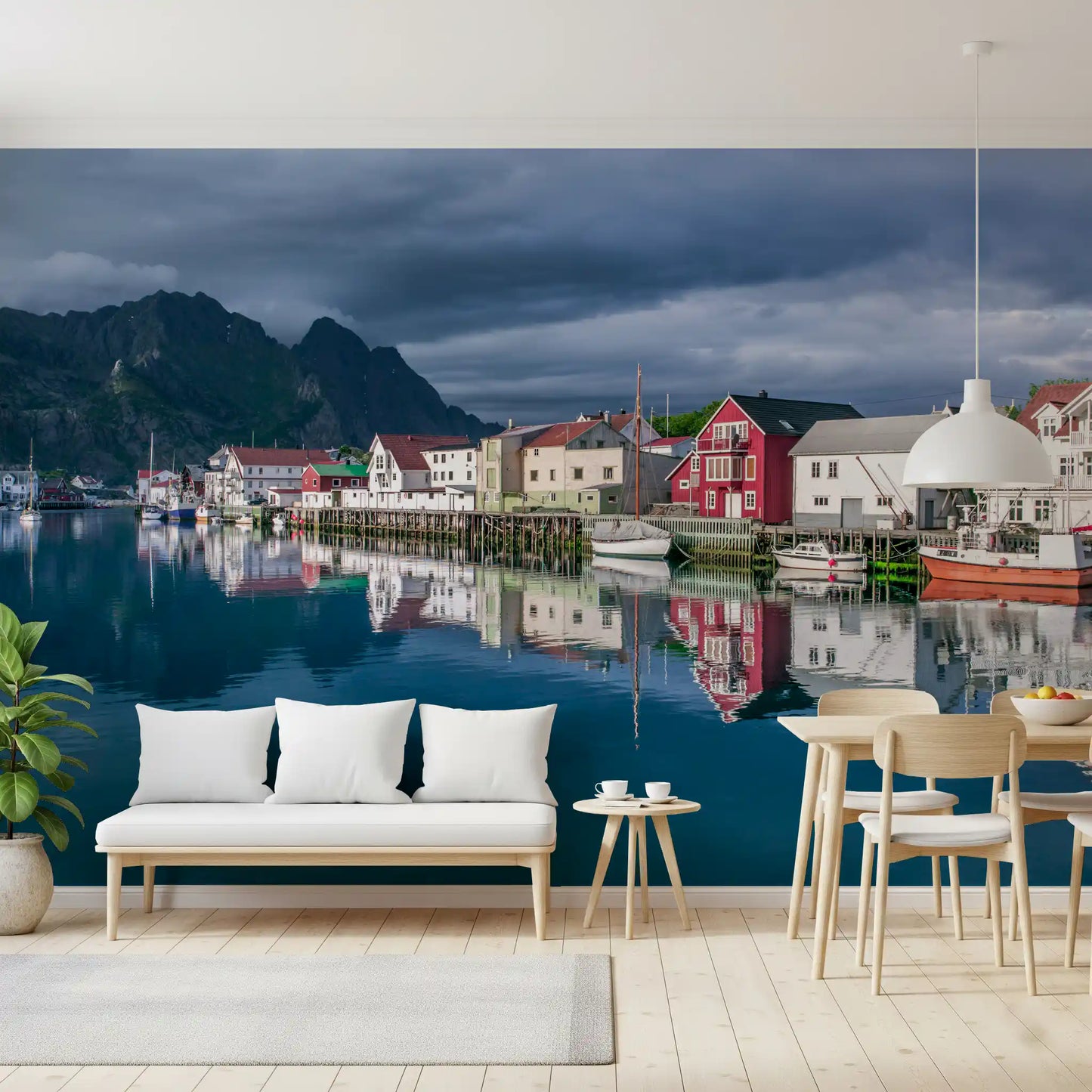 Nordic Mountain Village Waterfront Wall Mural