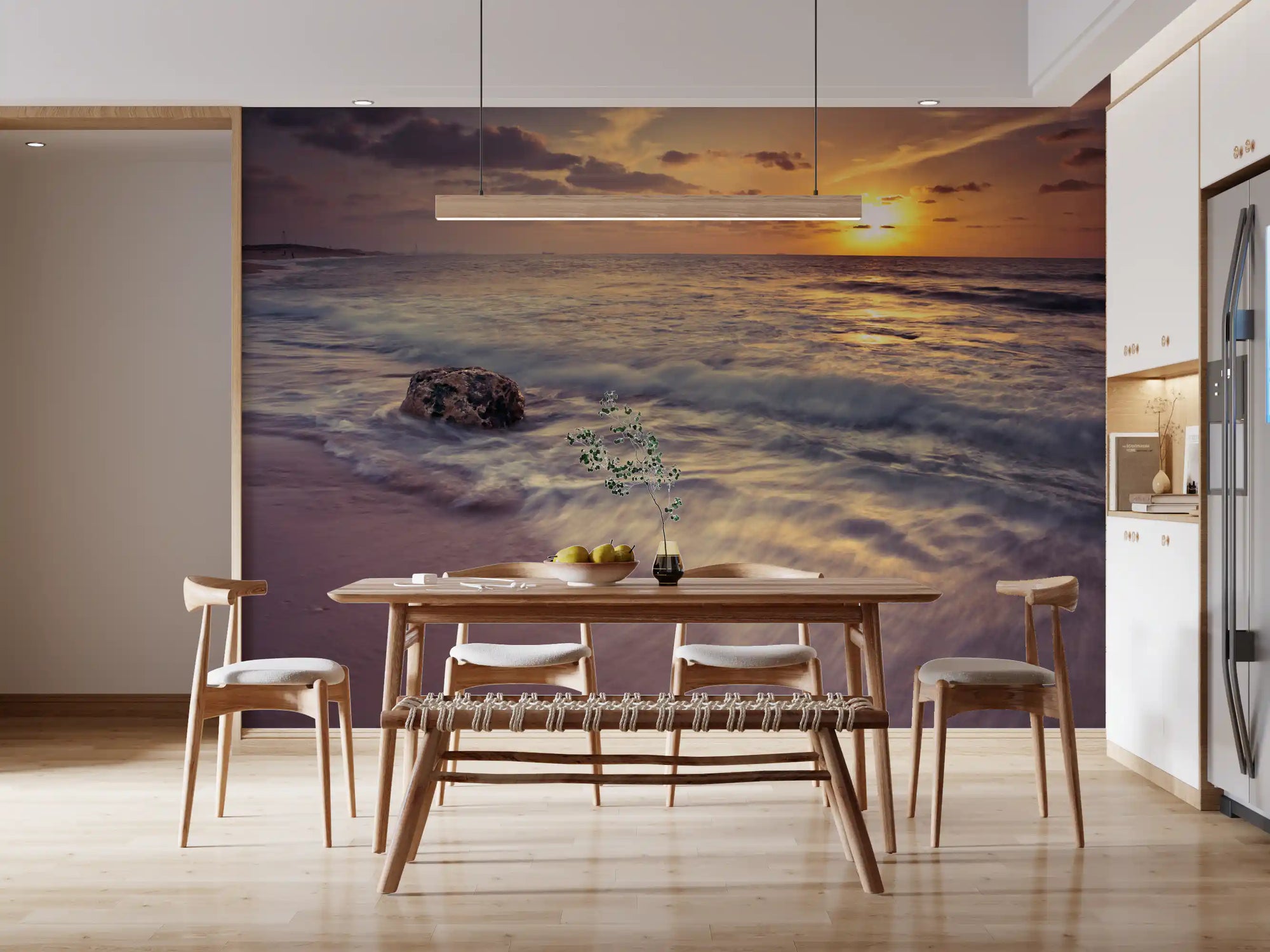 Warm coastal glow opens a dining room wall mural GD11379