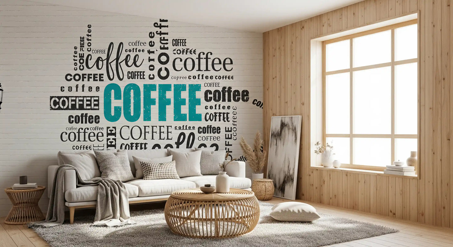 Coffee Typography and Giraffe Art Wall Mural