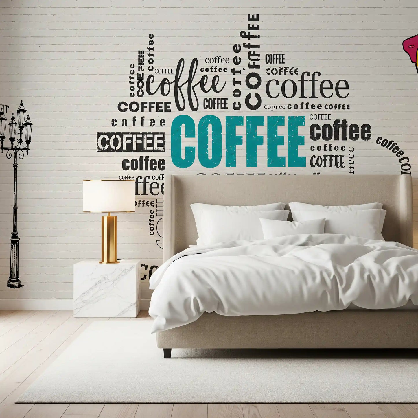 Coffee Typography and Giraffe Art Wall Mural