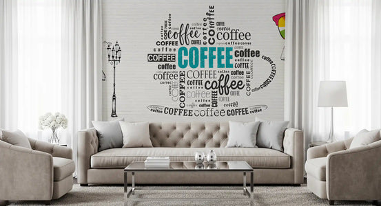 Coffee Typography and Giraffe Art Wall Mural