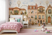 Charming Animal Town Scene Wall Mural