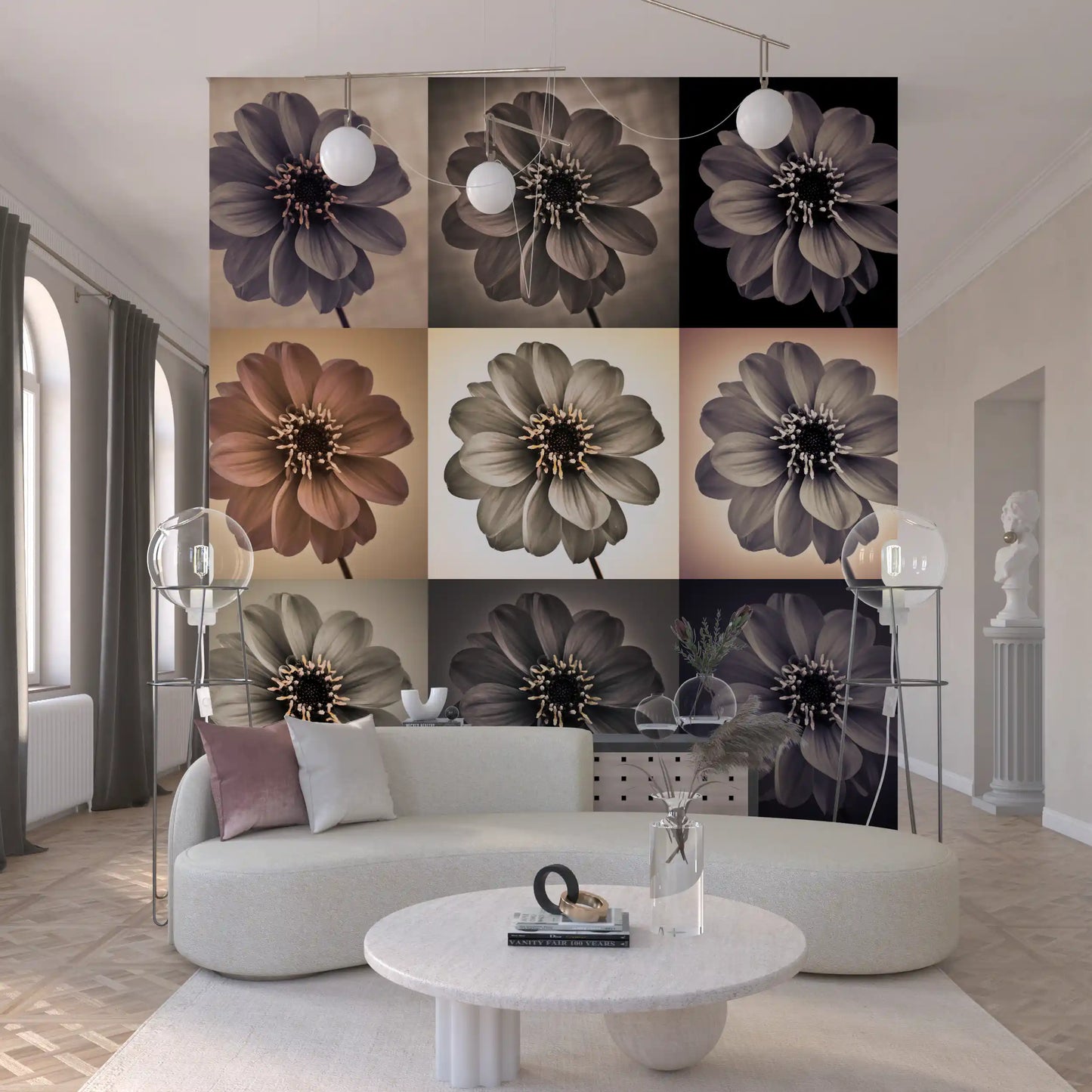 Vintage Botanical Dalia Grid Wall Mural