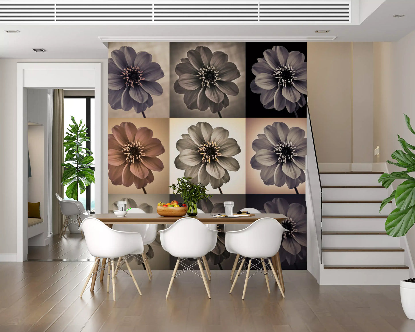 Vintage Botanical Dalia Grid Wall Mural