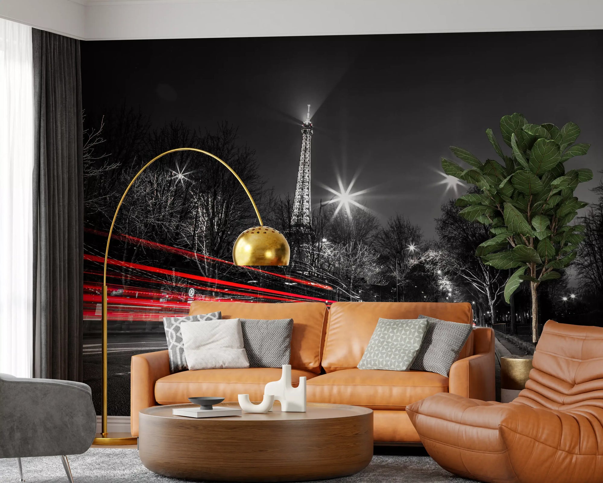 Lit Eiffel Tower sharpens a focused home office wall mural GD11383
