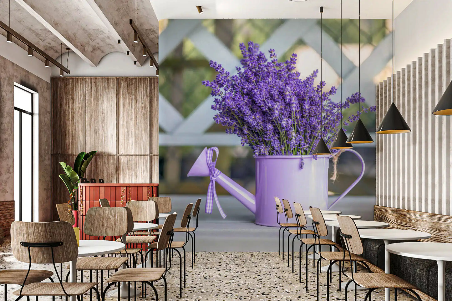 Purple Lavender Watering Can Garden Wall Mural