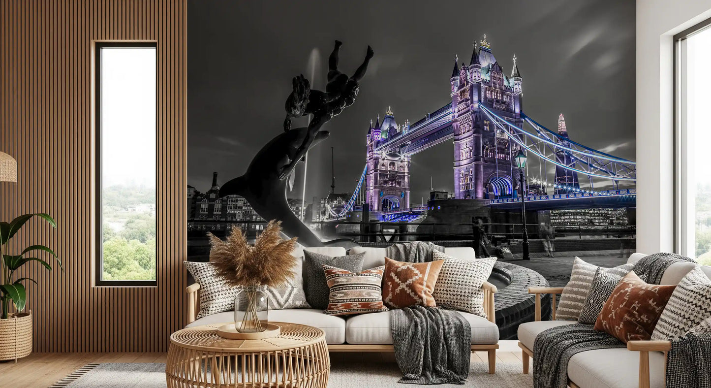 London Bridge Night Fountain View Wall Mural