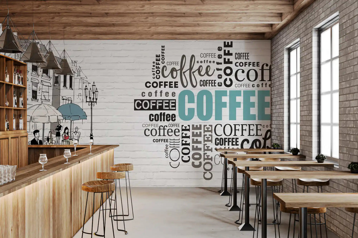 Hand-Drawn Bistro Narrative Wall Mural